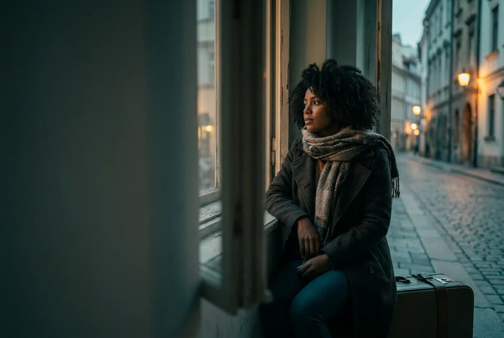 Janela de apartamento com horizonte de cidade desconhecida — viver em outro país